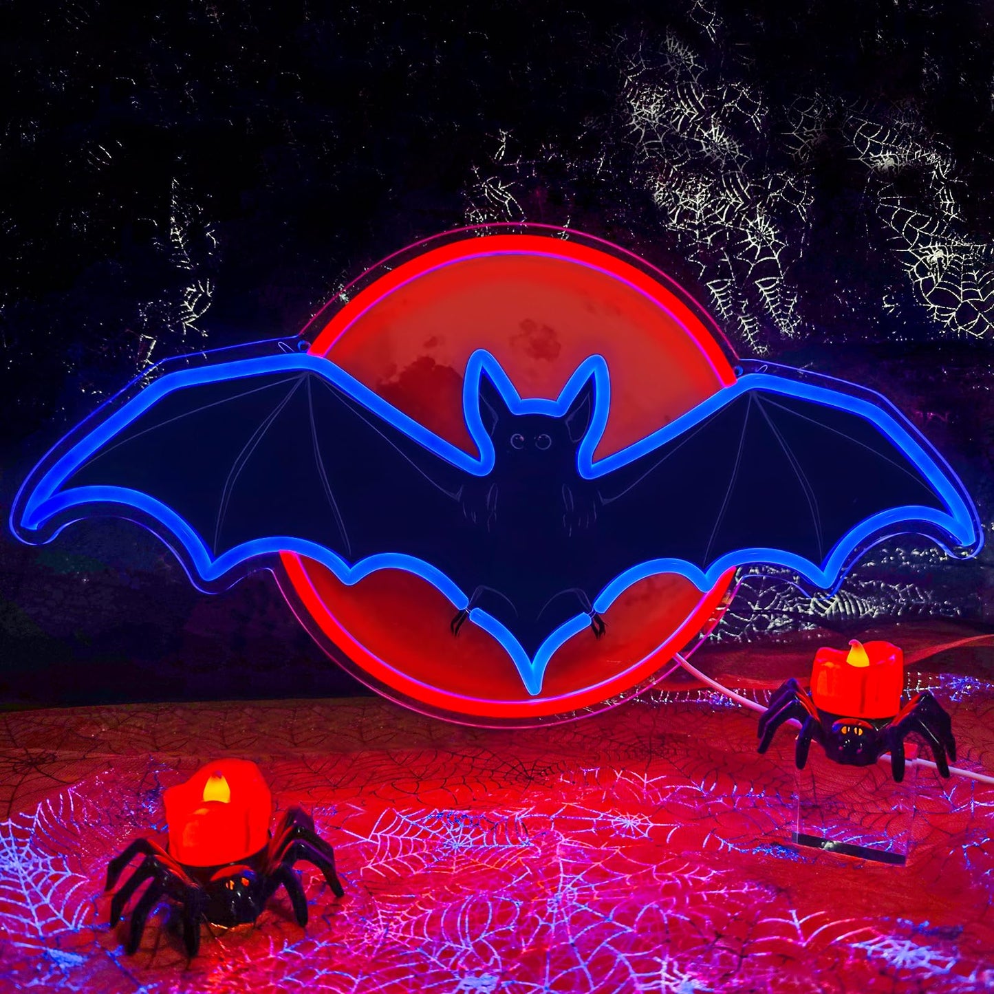 LMHSE Bat Moon Halloween Window Decorations, Neon Signs for Decorating Rooms, Windows, Funny Home Decor, Party, Halloween Decoration USB Powered (Black - Bat)