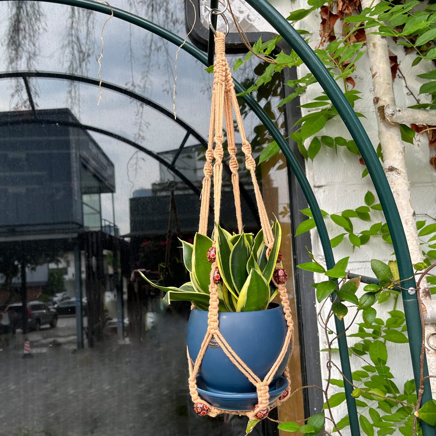 RIFNY Macrame Plant Hanger for 5 to 10 Inch Plant Pots, 35 Inch Woven Rope Hanger Kits with Hooks and Wood Beads, Hanging Planter Basket for Indoor Boho Home Decor (Brown, 3 Pack)