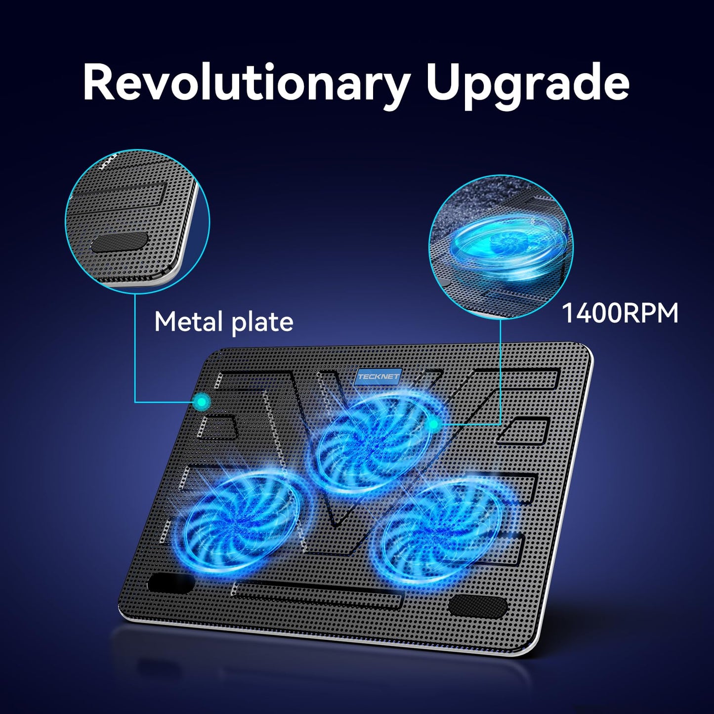 TECKNET Laptop Cooling Pad, Portable Slim Quiet USB Powered Laptop Notebook Cooler Cooling Pad Stand Chill Mat with 3 Blue LED Fans, Fits 12-17 Inches (White)