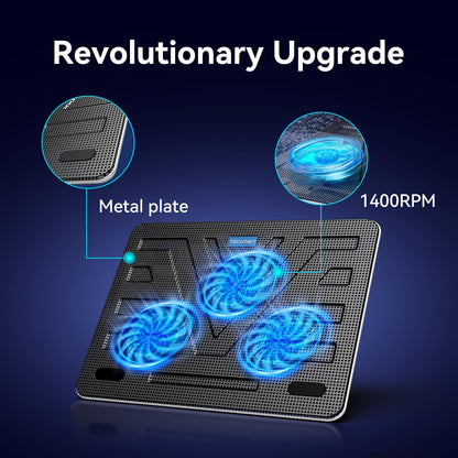 TECKNET Laptop Cooling Pad, Portable Slim Quiet USB Powered Laptop Notebook Cooler Cooling Pad Stand Chill Mat with 3 Blue LED Fans, Fits 12-17 Inches (White)