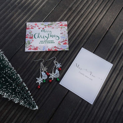 RareLove Three Layered Christmas Ring Bell Piercing Dangle Earrings Snowman Snowflake Silver Plated Alloy Holiday Jewelry For Women