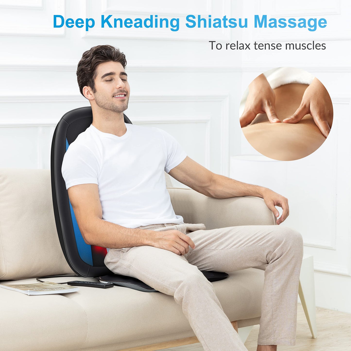 COMFIER Shiatsu Back Massager with Heat,Deep Tissue Kneading Massage Seat Cushion,Massage Chair Pad for Full Back,Body Massager for Home or Office Chair use, Gift
