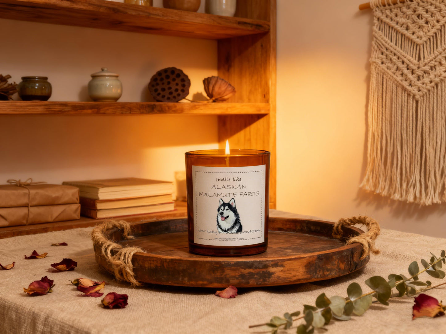 Alaskan Malamute Gifts & Decor, Dog Mom Gift for Women, Smells Like Alaskan Malamute Farts Candle - Lavender & Eucalyptus, Crafted by Natural Soy Wax & Natural Essential Oils