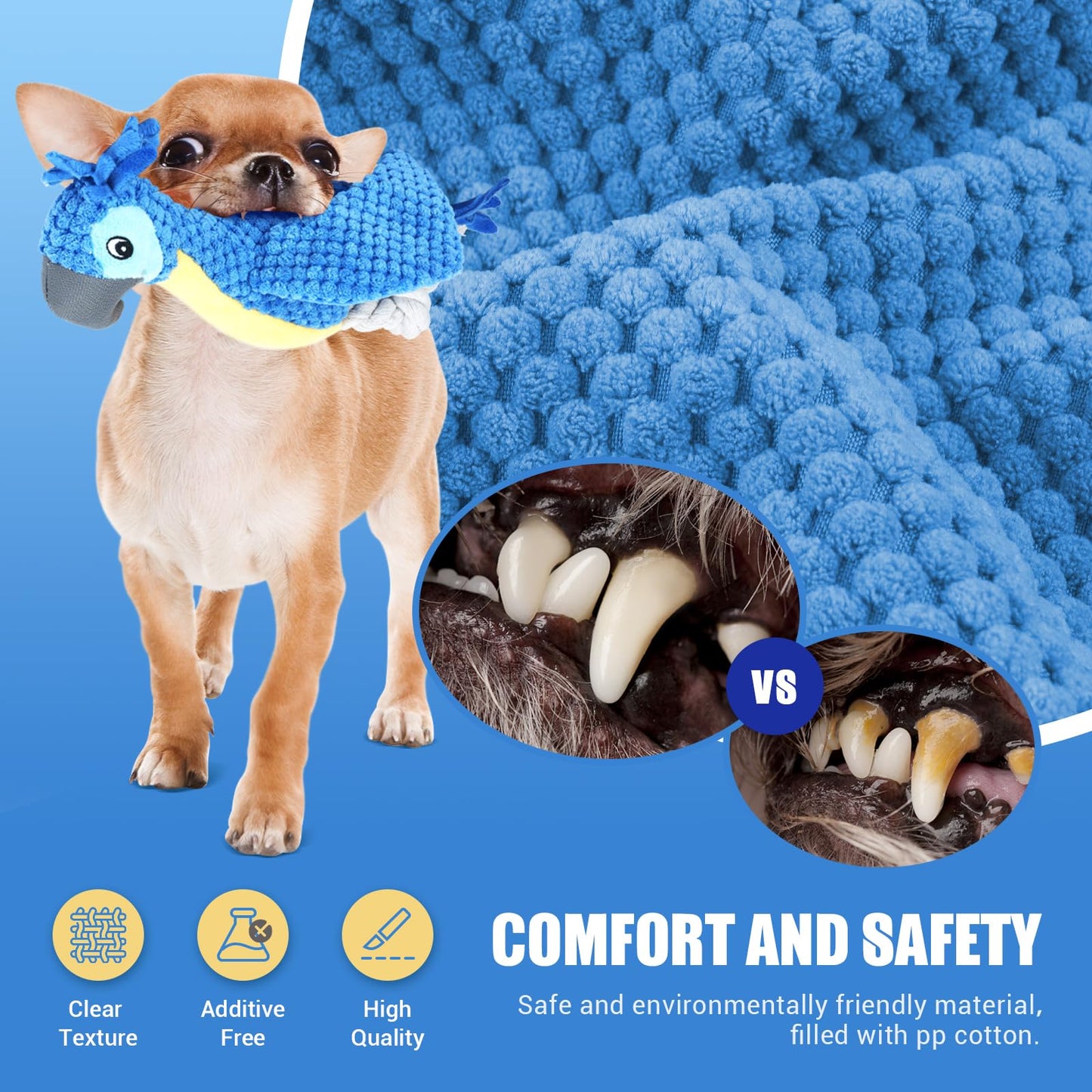 ROSAUI Dog Toys, Plush Squeaky Cockatoo Dog Toy - Interactive and Dental Cleaning Pet Chew Toy for All Breed Sizes Dog