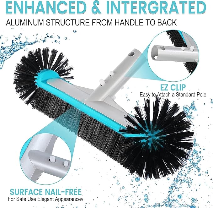 Swimming Pool Brush Head with Round Ends, 17.5" Heavy Duty Aluminum Back Head