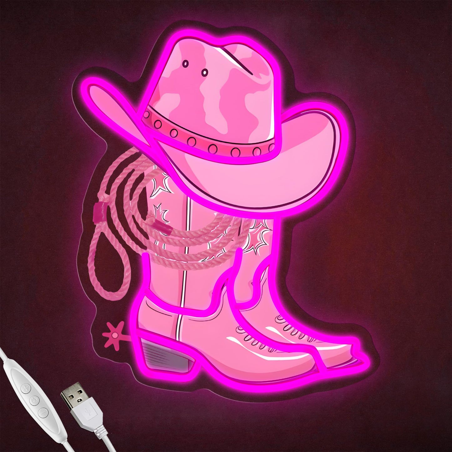 Cowboy Boot with Hat Lasso Neon Signs for Wall Decor, Led Pink Cowgirl Boot Neon Sign, Aesthetic Western Wall Art, Cowboy LED Sign for Room Bedroom Party Bar Decor Birthday Christmas Gifts (Pink)