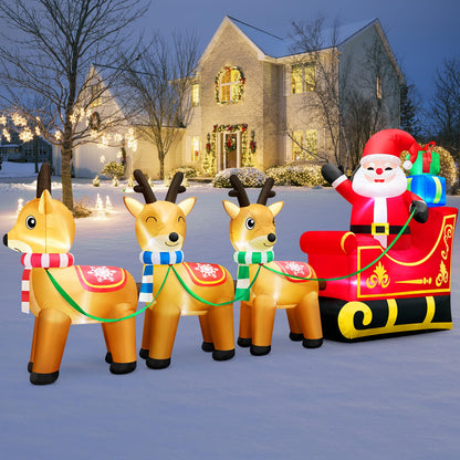 12 Foot Long Christmas Inflatables Santa Claus & Reindeer Sleigh Outdoor Decorations, Built-in LEDs Giant Funny Sled Merry Xmas Blow Up Yard Decoration Winter Inflatable Vacation Lawn Outside Blowups