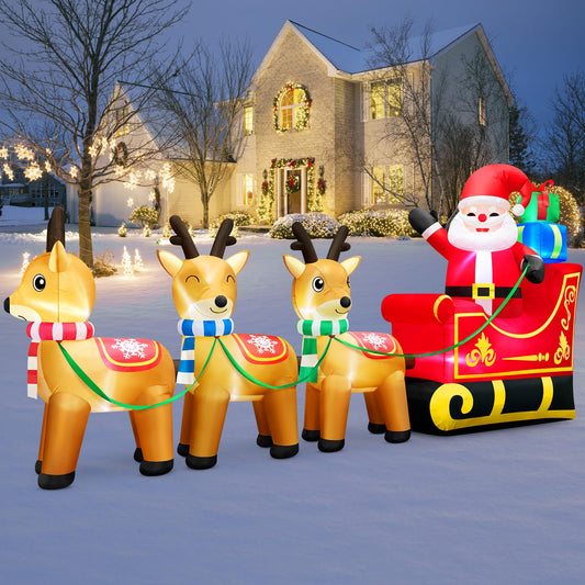 12 Foot Long Christmas Inflatables Santa Claus & Reindeer Sleigh Outdoor Decorations, Built-in LEDs Giant Funny Sled Merry Xmas Blow Up Yard Decoration Winter Inflatable Vacation Lawn Outside Blowups