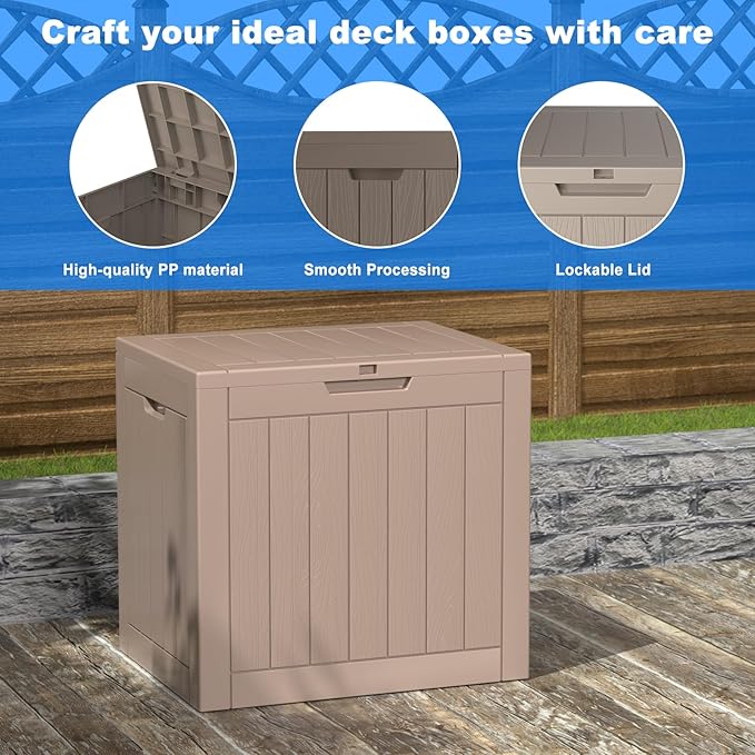 36 Gallon Outdoor Deck Box, Lockable Waterproof Outdoor Storage Boxes For Garden Tools,Indoor Cushions,Accessories Outside Storage Resin Weatherproof Container(Grey)