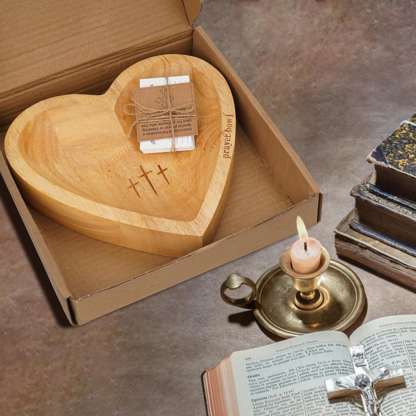 MaiQidd Heart Prayer Bowl,Heart Shaped Wooden Bowl,Wood Decorative Bowls