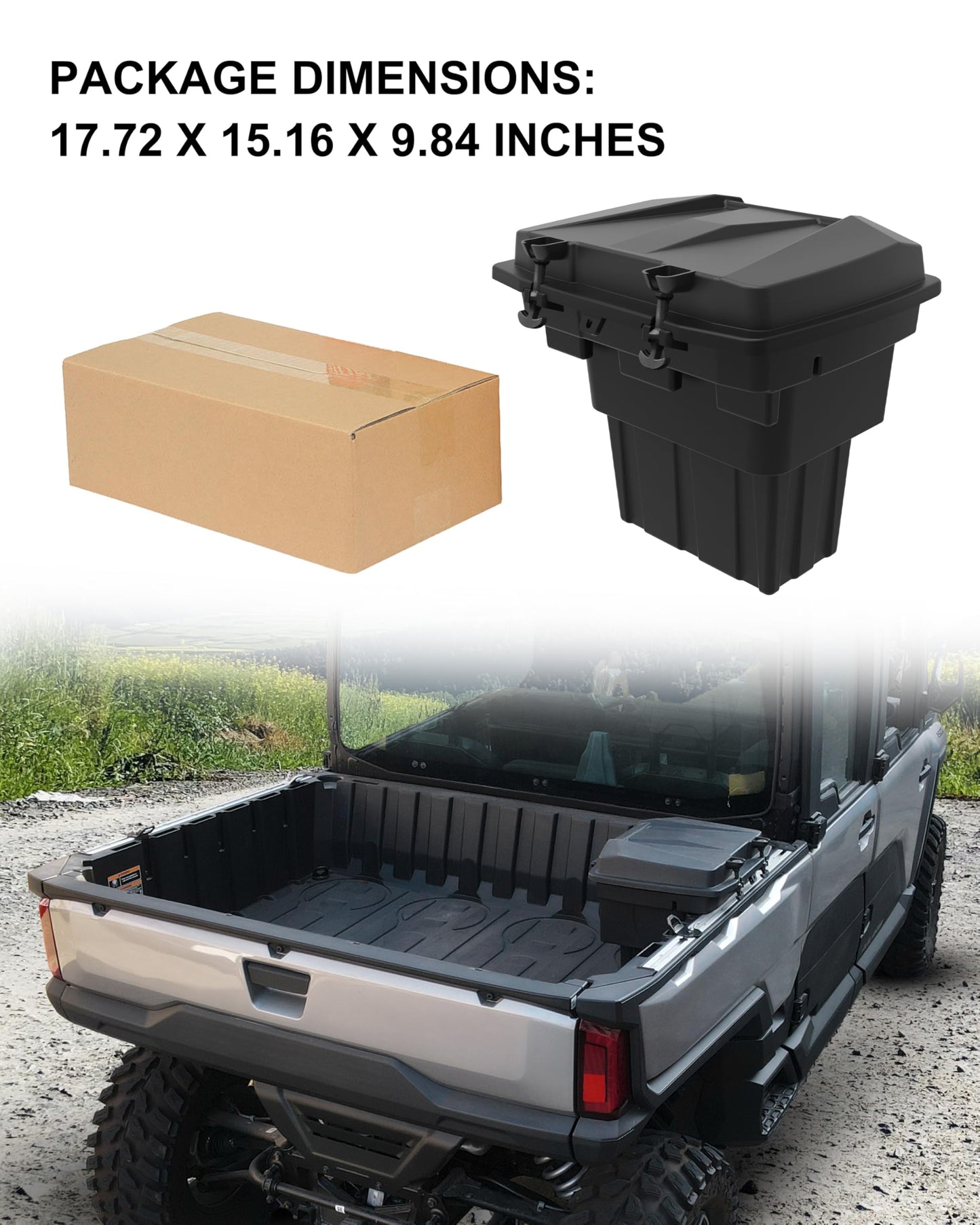 KEWISAUTO Rear Cargo Storage Box for Polaris Ranger XD 1500 Premium/Northstar 2024-2025 Accessories, 22L Double Layer Removable Rear Cargo Storage Box Bin Waterproof Poly Bed Trunk Case