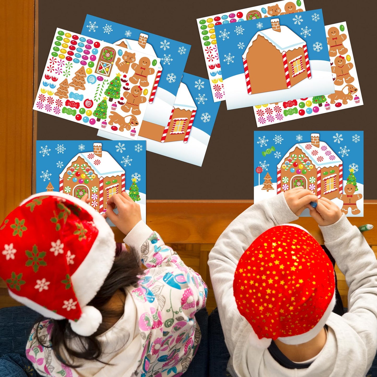 38PCS Make-a-Gingerbread House Stickers for Kids - Christmas Party Game/Craft/Activity/Favor/Supplies - 19 Finished Products