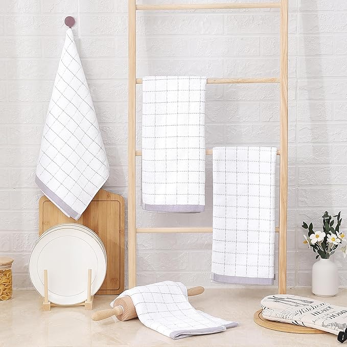 Homaxy 100% Cotton Terry Kitchen Towels, Checkered Designed, Soft and Super
