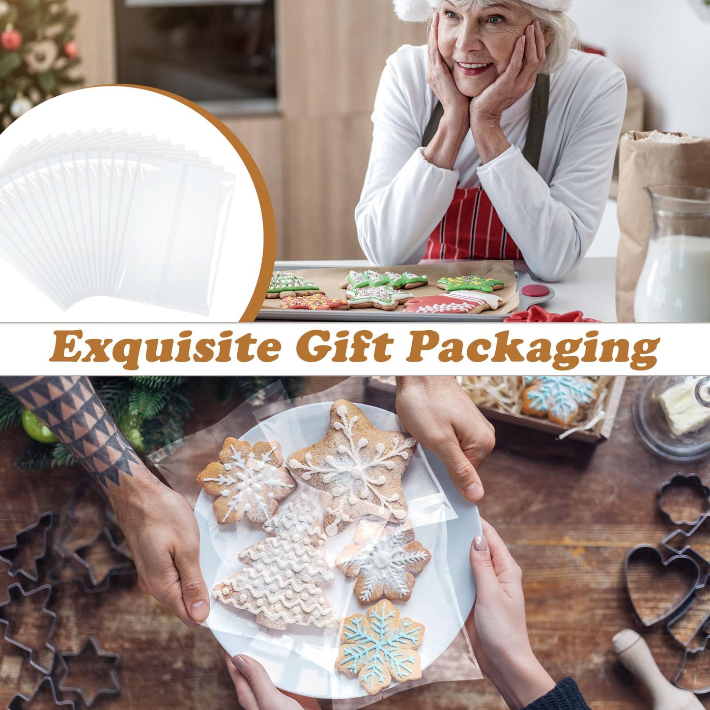 Yexiya 200 Pcs 4 x 6" Clear Heat Seal Cookie Bags Cellophane Cookie Bags Flat Edge for Treat Chocolate Candy Dessert Snack Packs 4th of July Back to School Wedding Birthday Party Gift Giving