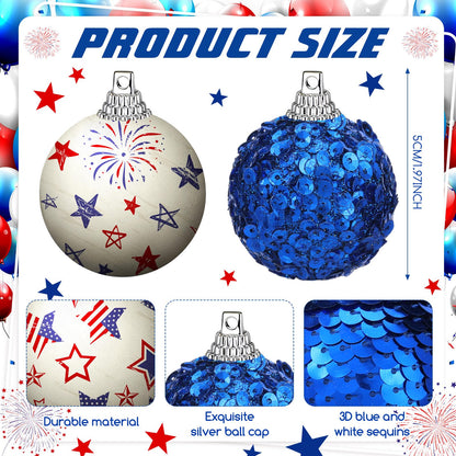 Riceshoot 16 Pcs 4th of July Patriotic Hanging Ball 1.97" Independence Day Sequin Hanging Ball Ornament Red White Blue Tree Decorations for 250th Anniversary Patriotic USA Themed Party Supplies