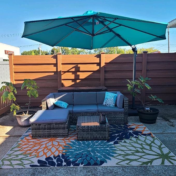 PURPLE LEAF 10 Feet Cantilever Umbrella with Base Outdoor Patio Round Umbrella Aluminum Offset with 360-degree Rotation for Garden Deck Pool Patio,Turquoise Blue
