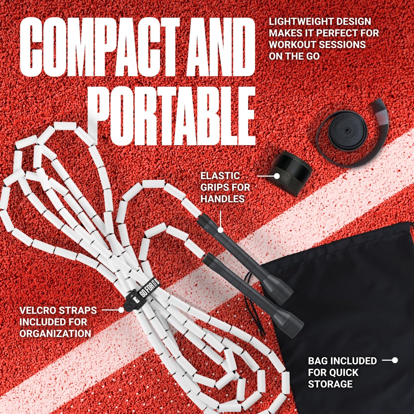 Sportbit Beaded Jump Rope for Fitness - Elite Skipping Rope for Adults (Women and Men) - Speed Rope for Workouts, CrossFit, Boxing - Lightweight Tangle-Free Adjustable