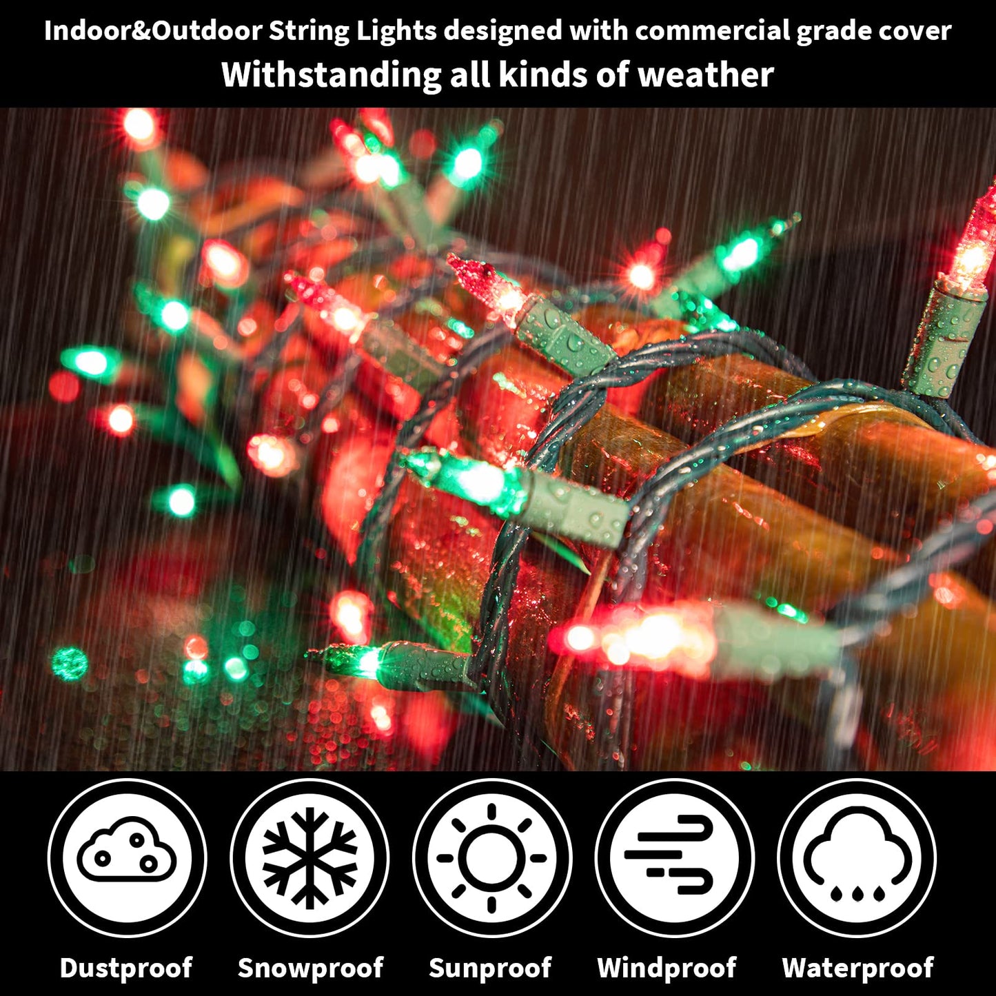 LAMPHOME Super-Bright Extendable Christmas Lights Decoration 100 Lights 19.6ft UL Certified Mini Bulb String Lights for Outdoor Christmas Tree Garden Party Patio Garland Decor (Red+Green)