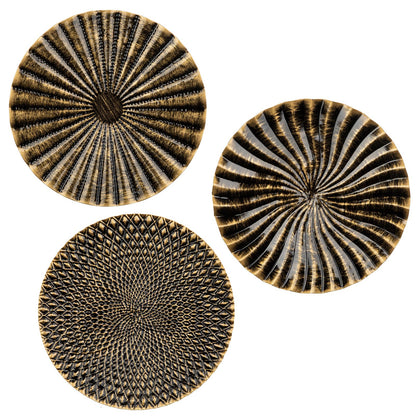 Briful 12" Wall Décor Pack of 3 Metal Gold & Black Washed Starbursts Radial Plate Wall Art Modern Accent Hanging Wall Decorations For Home Office Bedroom Or Living Room Wall Sculptures
