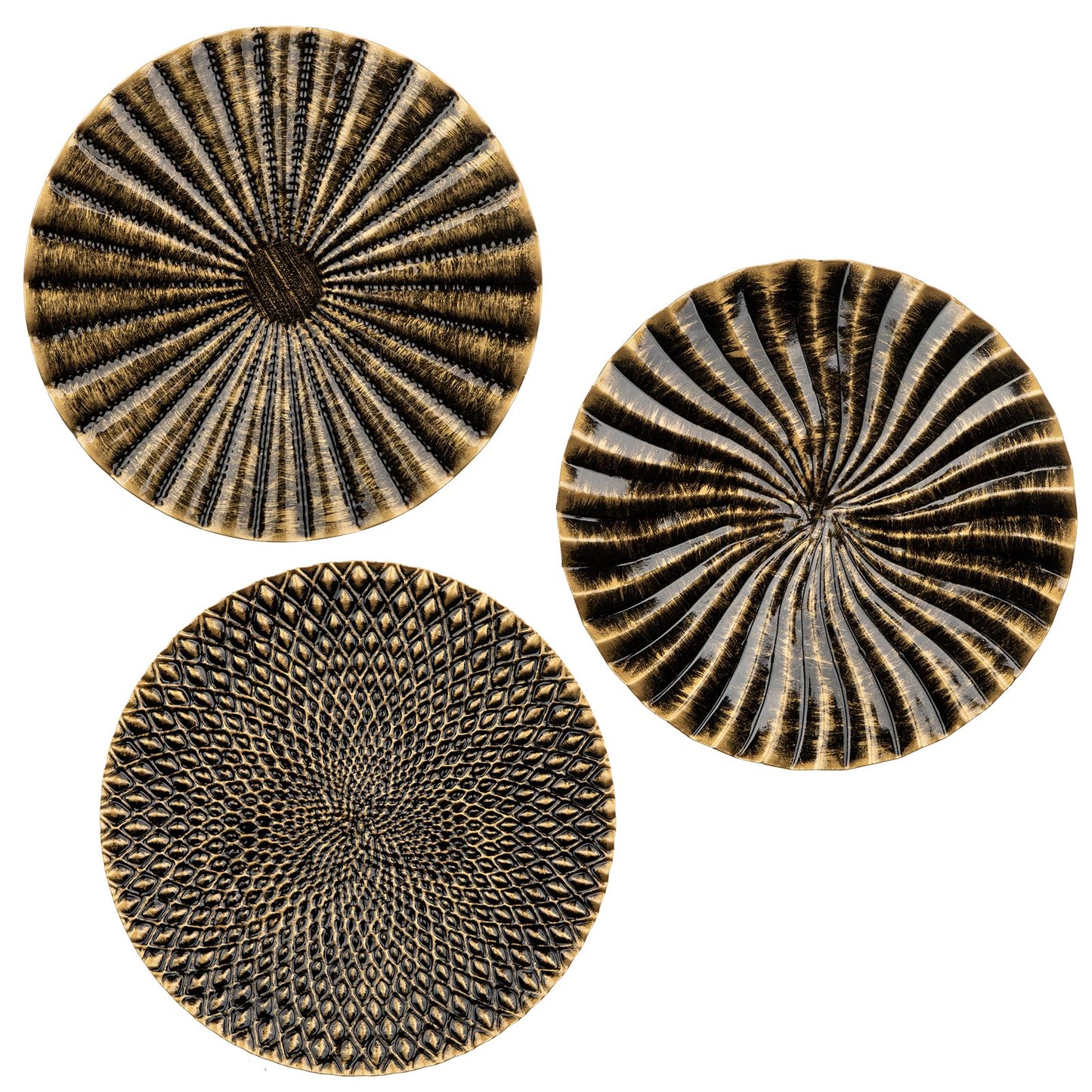 Briful 12" Wall Décor Pack of 3 Metal Gold & Black Washed Starbursts Radial Plate Wall Art Modern Accent Hanging Wall Decorations For Home Office Bedroom Or Living Room Wall Sculptures