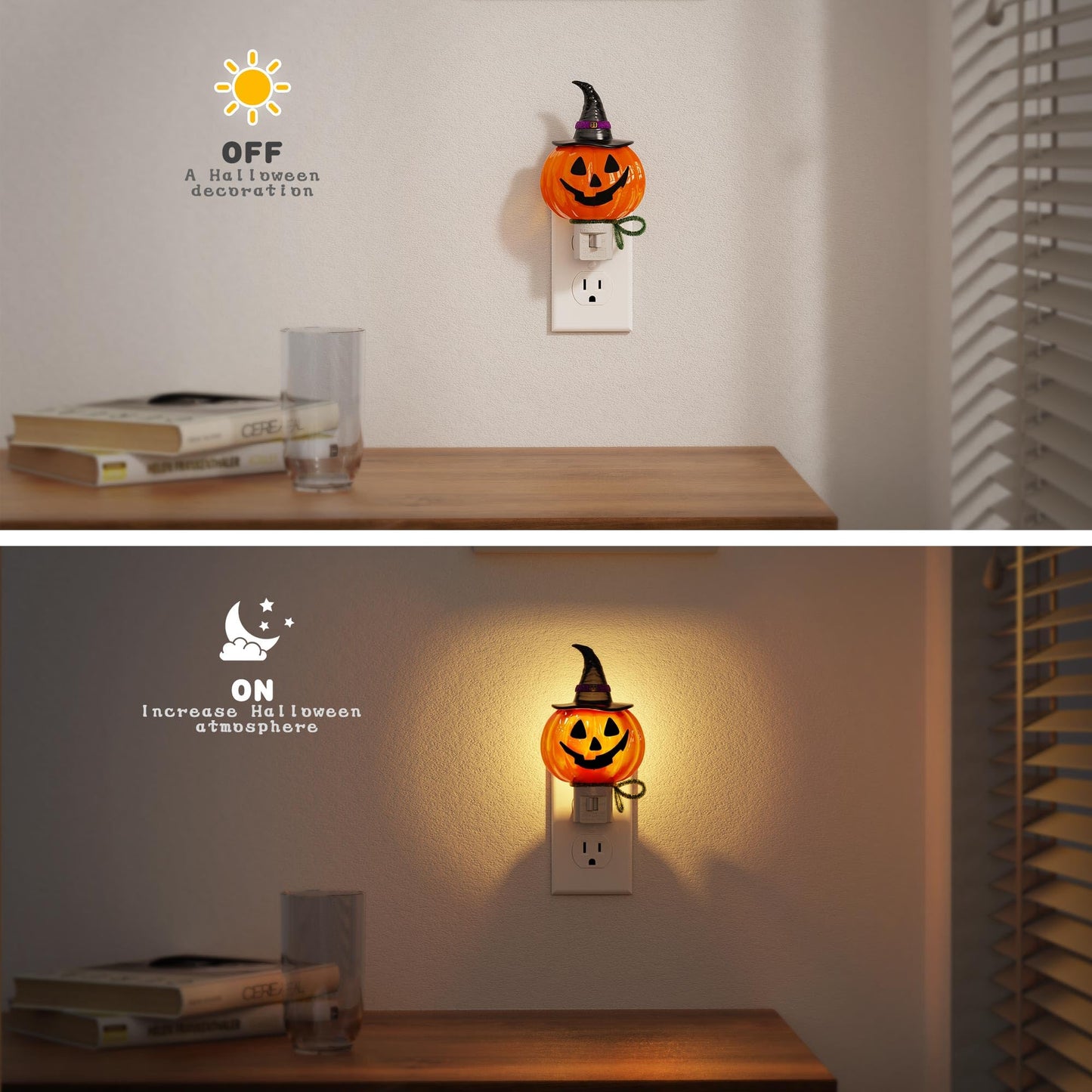 JandCase Halloween Night Light, 3000K Night Lights Plug into Wall,Cute & Funny Pumpkin Night Light for Kids,Plug in Pumpkin Nightlight with 360° Rotatable for Halloween Party Decor,1 Pack