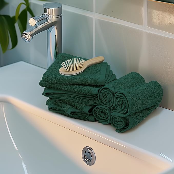 Tens Towels Pack of 12 Washcloths, 12 x 12 Inches, Lighter Weight, Quick to Dry