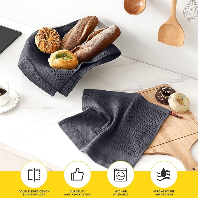 Homaxy Kitchen Towels and Dishcloths Set, 12 x 12 and 13 x 28 Inches, Super