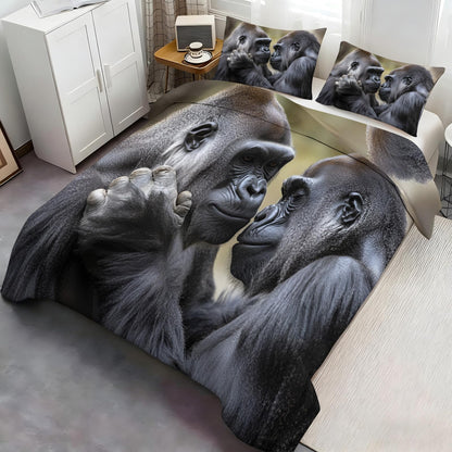 Twin Size Duvet Cover Gorilla Print Duvet Cover Gorilla Comforter Cover Wild Animal Bedding Kids Room Bedding Decor (Reversible Printing)
