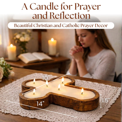 Dough Bowl Candle Co. Cross Candle - 14x10x1.5 Spiritual Prayer Candles for Lent, Altar, or Meditation, Christian Religious Decor for Home, 100% Soy Wax Catholic Gift, Frankincense and Myrrh Scent