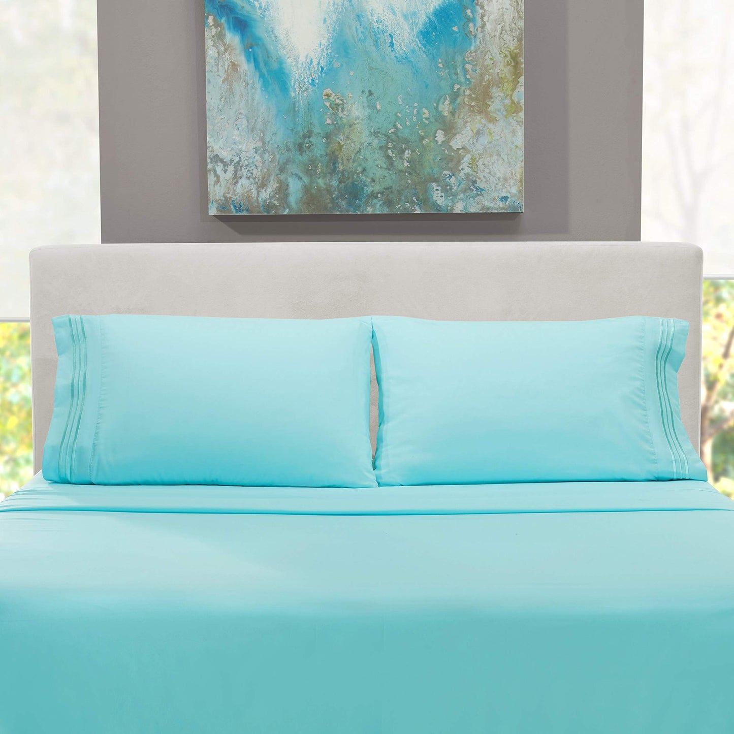 Hearth & Harbor Full Size Sheets - 4 Piece Bed Sheet Set, Hotel Luxury Double Brushed Bed Sheets - Extra Soft Bedding Sheets & Pillowcases, Full, Aqua Blue