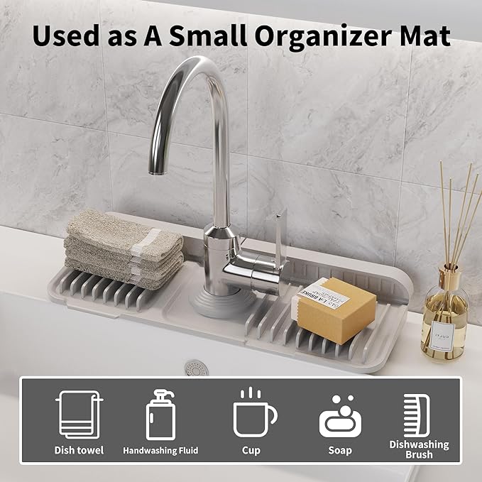 WAFT YEARN 14X5 Inch Silicone Durable Faucet Mat Kitchen Sink Splash Guard