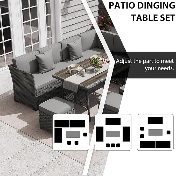 KIGOTY 7 Piece Patio Furniture Set, Outdoor PE Wicker Rattan Outdoor Dining Set