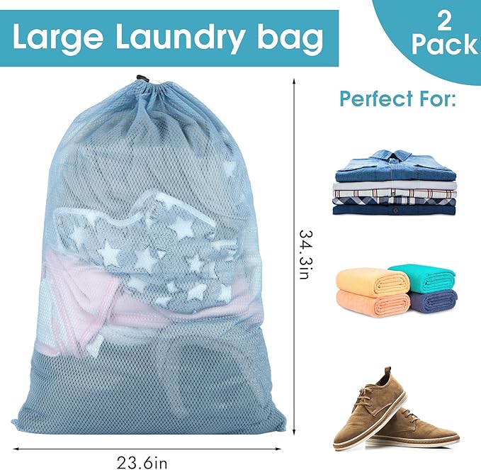 2 Pack Mesh Laundry Bags, 23 x 34 Inches Heavy Duty Mesh Laundry Bag, Large