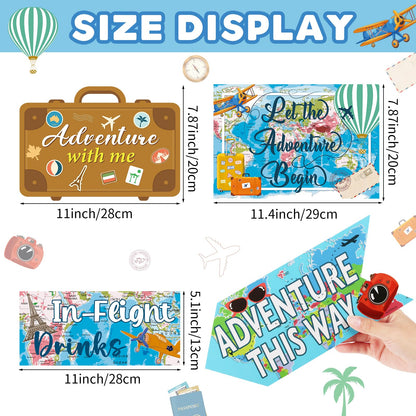20 Pieces Travel Party Signs Travel Themed Party Decorations Let The Adventure Begin Sign Around the World Decorations Bon Voyage Party Wall Door Porch Yard Sign Travel Party Supplies