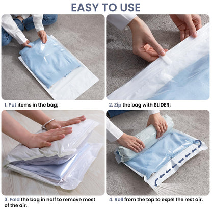 TAILI 12 Pack Travel Compression Bags, Roll Up Space Saver Combo (6 Large, 6 Medium), No Vacuum Needed Reusable Packing Bags for Luggage, Suitcase, Backpack, Travel Essentials