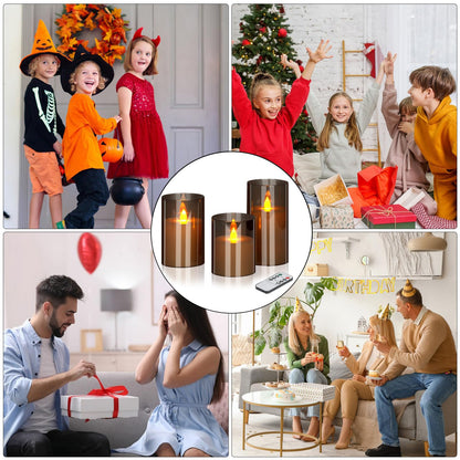 wemarry Flameless Candles 4" 5" 6" Set of 3 Acrylic Glass Pillars 3" Diameter Battery Operated Flickering Candles Include 10-Key Remote with Timer Function 400+ Hours (Gray, Warm Light 3 Pack)