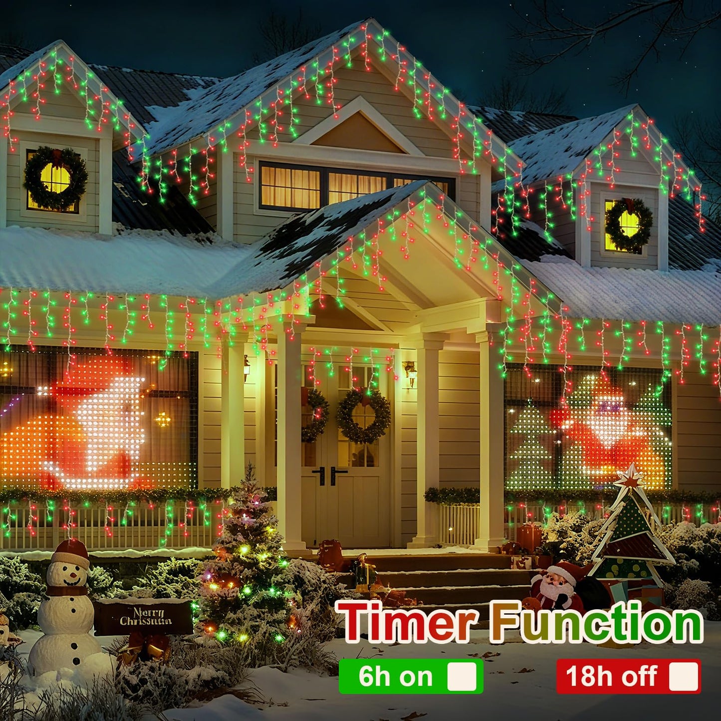 YEGUO 33ft 400 LED Red and Green Icicle Lights Outdoor Waterproof, 80 Drops Icicle String Light Connectable, 8 Modes Icicle Christmas Lights with Memory Timer