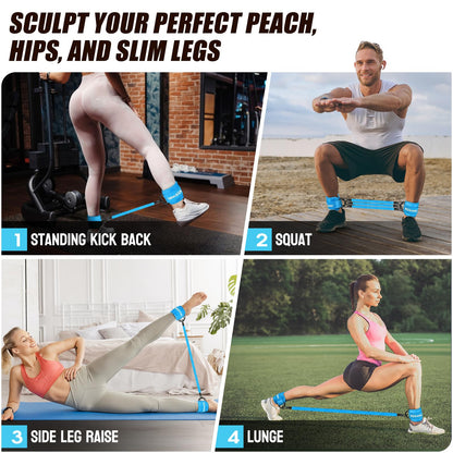 Ankle Resistance Bands with Cuffs, Ankle Weights Bands for Working Out, Women Leg and Glutes Workout Equipment, Exercise Bands for Kickbacks, Butt and Booty Trainer, Home Gym Fitness Equipment