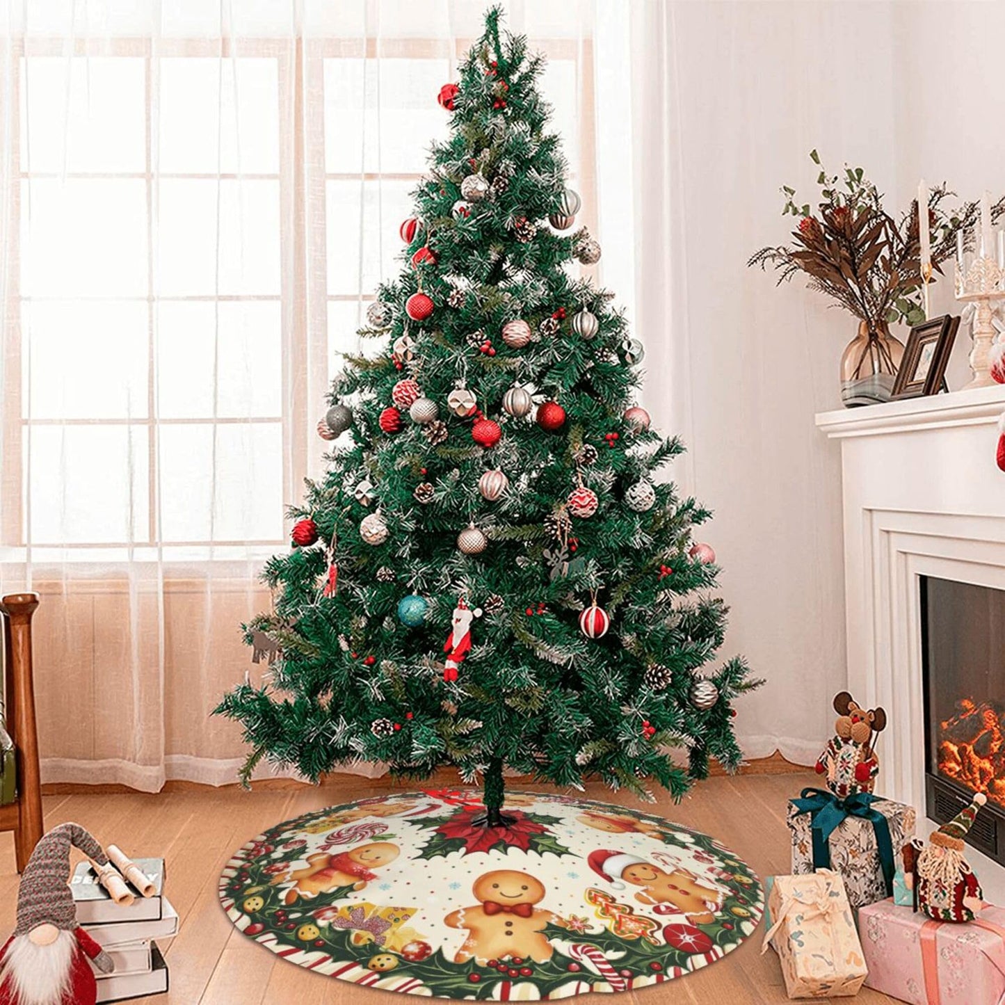 Gingerbread Man Christmas Tree Skirt 36 Inch Xmas Tree Mat Party Decor Supplies for Holiday Home Decorations