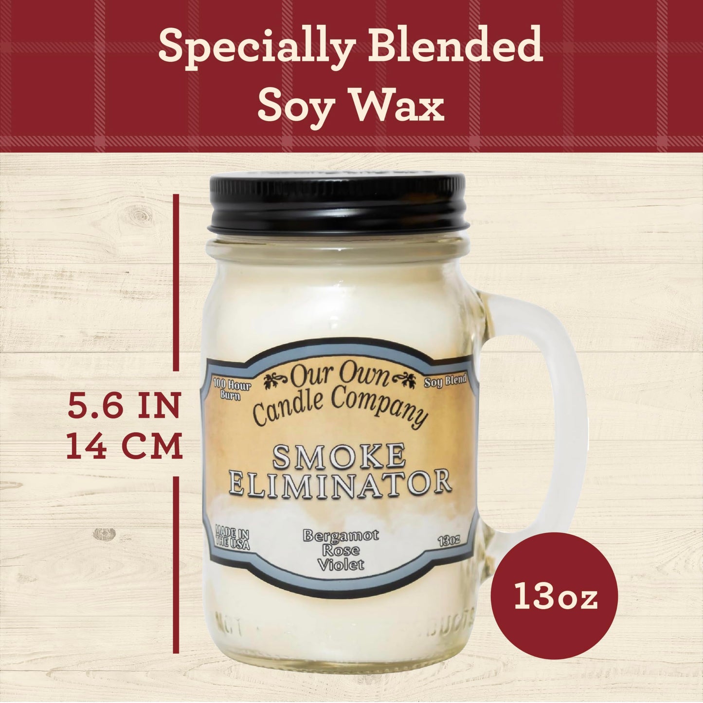Our Own Candle Company, Smoke Eliminator Scented Mason Jar Candle, 100 Hour Burn Time - 13 Ounces