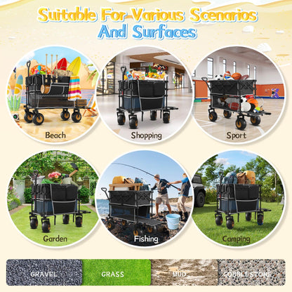 𝐔𝐩𝐠𝐫𝐚𝐝𝐞 Beach Wagon with Big Wheels for Sand, Double-Decker, 9" PVC All-Terrain Wheel, 500 lb Load Capacity, Oversized 400L, for Beach, Camping, Garden & Outdoor Sports (Black)