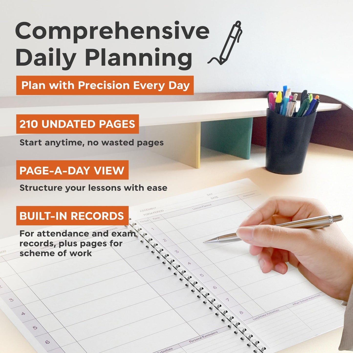 Educational Planning Books - The Teachers Planner 2025-26 & Academic Diary | (A4, 6 Periods) | Page-a-Day & Undated, with Dedicated Pages for Year Planning, Exams, Marking, Contacts - Purple (TP3-P)