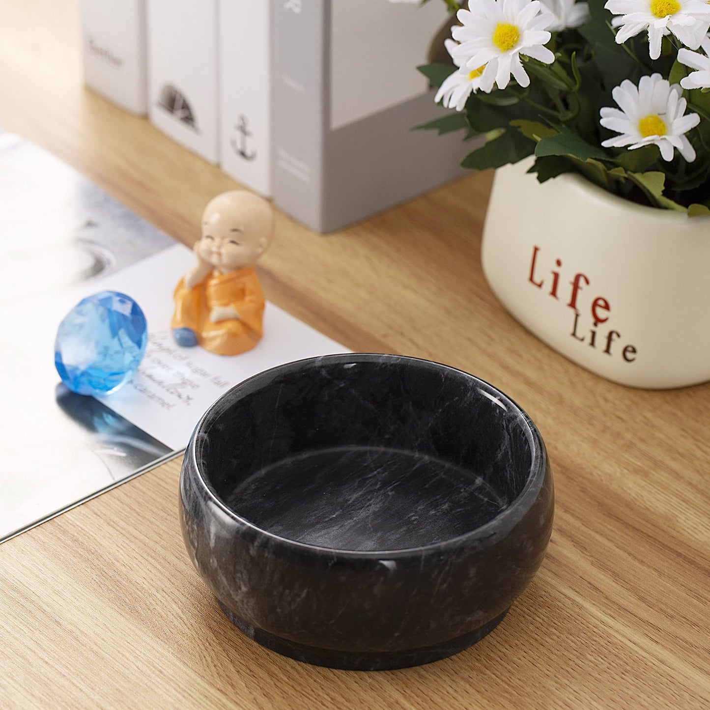 CM CHIC MONDAY 4.72 Inch Decorative Bowls - Natural Marble Key, Coffee Table Centerpiece, Soap Serving, Incense Burner, Smudge Bowl