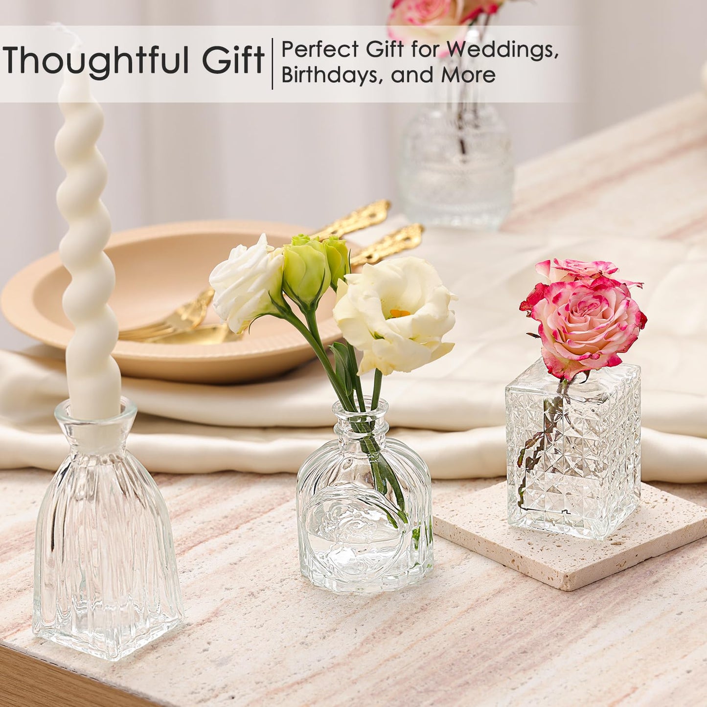 12 Pcs Glass Bud Vase Set, Small Glass Vases for Flowers, Mini Clear Bud Vases for Centerpieces, Wedding, Home, Office and Table Decoration, Clear