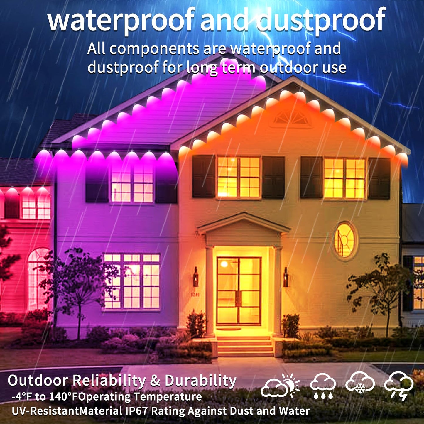 Rroetxi 150FT Permanent Outdoor Light, IP67 Waterproof LED Eaves Light, App/Remote Control Christmas Lights, Suitable for House，Patio Decor Garden Party Festival Decoration