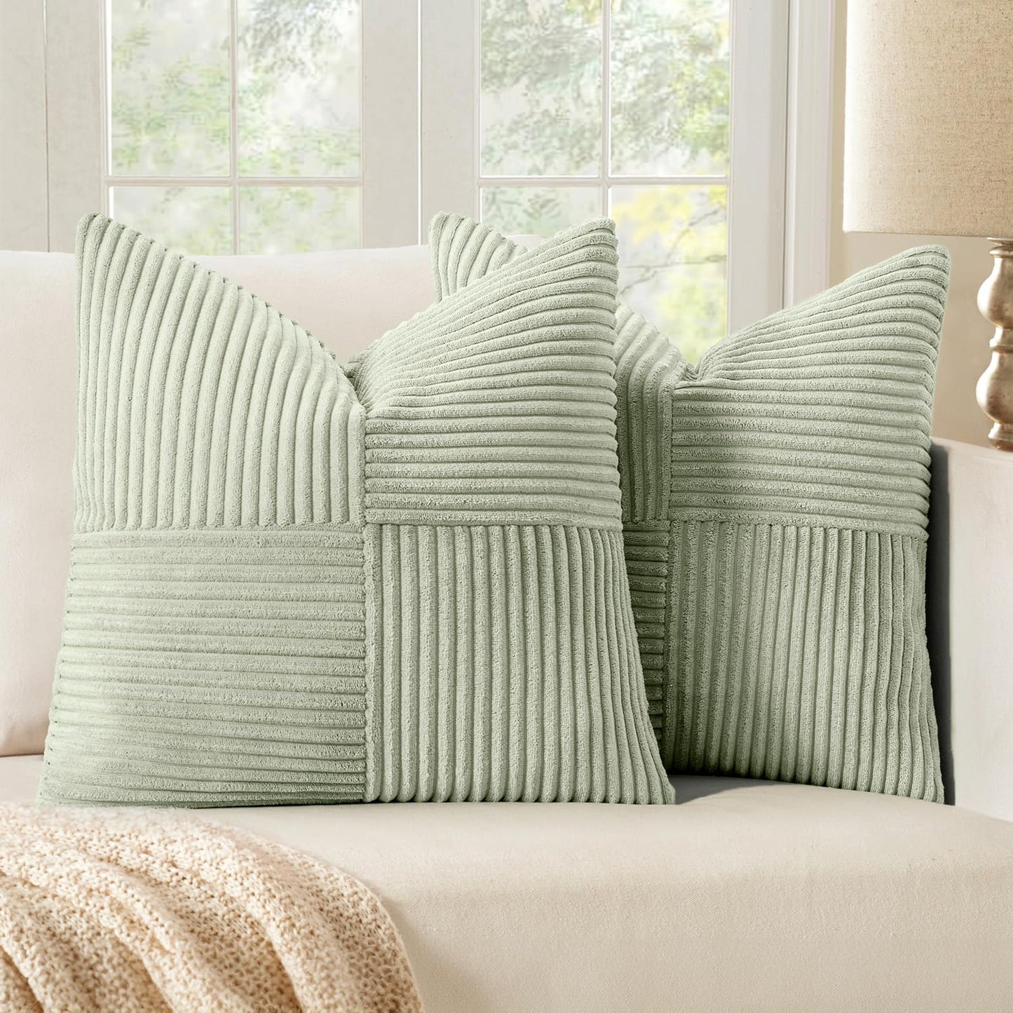 MIULEE Black Corduroy Pillow Covers Pack of 2 Boho Decorative Spliced Throw Pillow Covers Soft Couch Pillowcases Cross Patchwork Textured Cushion Covers for Living Room Bed Sofa 18x18 inch