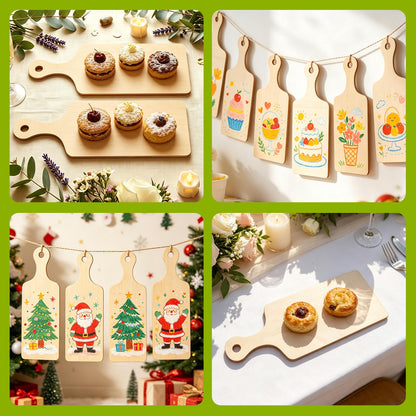 Oomcu Wooden Mini Cutting Board with Handle,Rectangle Unfinished Wood Craft Paddle Serving Tray Chopping Board Cutout for DIY Thanksgiving Christmas Home Kitchen Cooking Decor (9.4 x 3.5 Inch-24 Pcs)