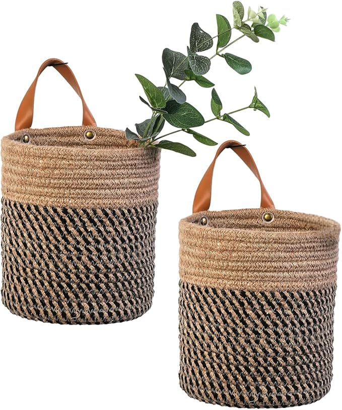 2pack Small Hanging Baskets-Cotton Rope Wall Basket