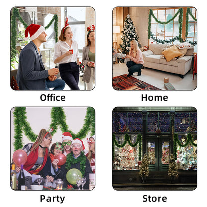 Green Garland Christmas Decorations,50Ft Xams Greenery Tinsel Stems Non-Lit Soft Twist Garland Decor for Tree Stairs Railing Front Door Mantle Fireplace Indoor Outdoor Holiday Home
