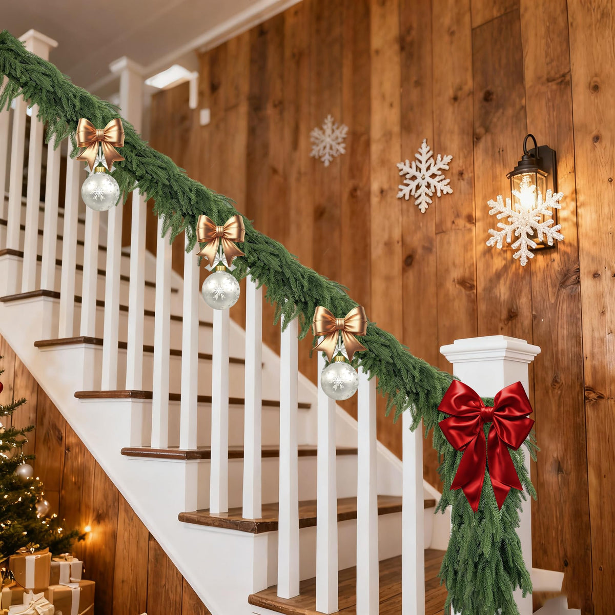 FUTBER 9FT Christmas Garlands Norfolk Pine - Real Touch Pine Garlands - Garlands Christmas Decorations for Home Dining Table Mantel Porch Winter Christmas Decor